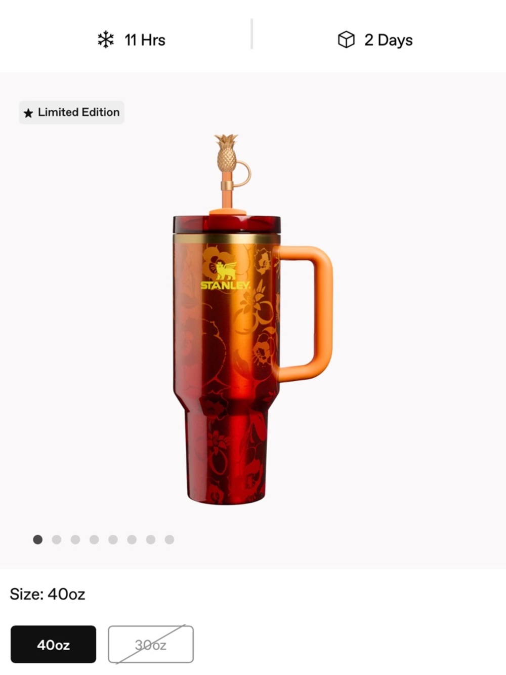 Stanley Red to Orange Ombre 40oz Pineapple Charm Tumbler